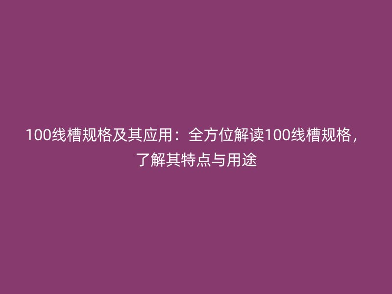 100線槽規格及其應用：全方位解讀100線槽規格，了解其特點與用途
